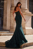 Picture of: Mermaid Stretch Lace Dress with Bustier Top and Sheer Back in Dark Emerald, Style: 32249, Back Picture