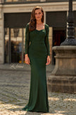 Picture of: Long Sleeve Net Jersey Gown with Sweetheart Neckline in Dark Emerald, Style: 33575, Main Picture