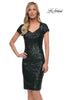 Picture of: Knee Length Sequin Dress with Short Sleeves in Dark Emerald, Main Picture