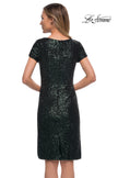 Picture of: Knee Length Sequin Dress with Short Sleeves in Dark Emerald, Back Picture