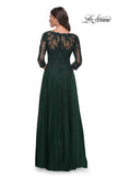 Picture of: Tulle and Lace A-Line Dress with V Neckline in Dark Emerald, Style: 30398, Back Picture