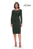 Picture of: Short Simple Jersey Dress with Flattering Ruching in Dark Emerald, Style: 31015, Detail Picture 1