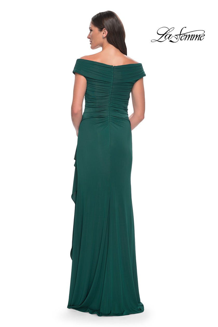 Picture of: Long Luxurious Jersey Off the Shoulder Evening Gown in Gunmetal, Style: 30040, Detail Picture 2