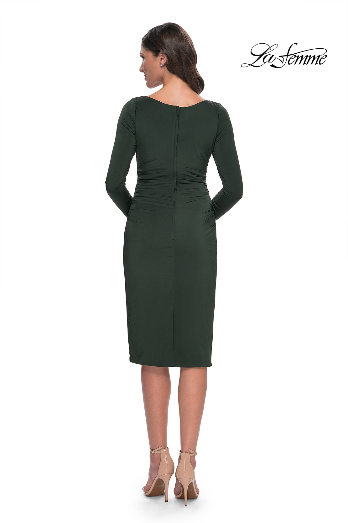 Picture of: Short Simple Jersey Dress with Flattering Ruching in Dark Emerald, Style: 31015, Detail Picture 2