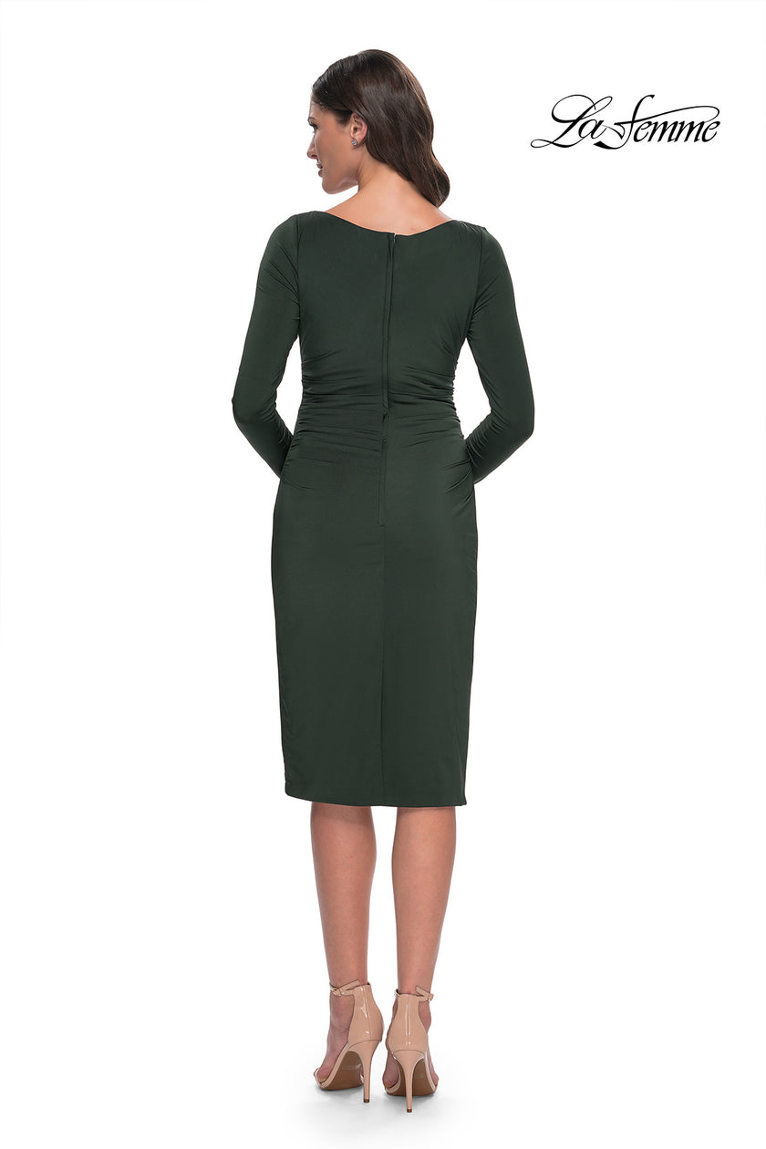 Picture of: Short Simple Jersey Dress with Flattering Ruching in Dark Emerald, Style: 31015, Detail Picture 2