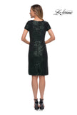 Picture of: Knee Length Sequin Dress with Short Sleeves in Dark Emerald, Detail Picture 3
