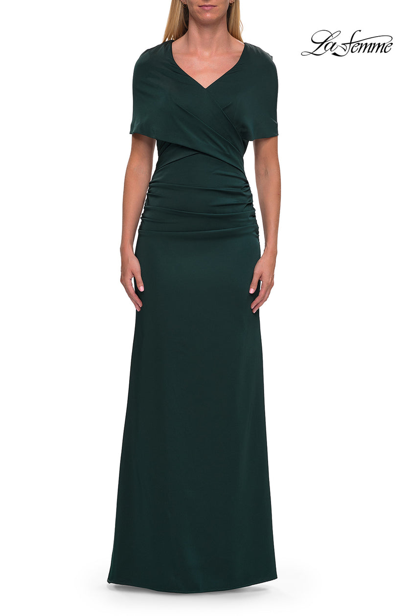 Picture of: Jersey Gown with Draped Bodice and Short Sleeves in Dark Emerald, Style: 33157, Detail Picture 3