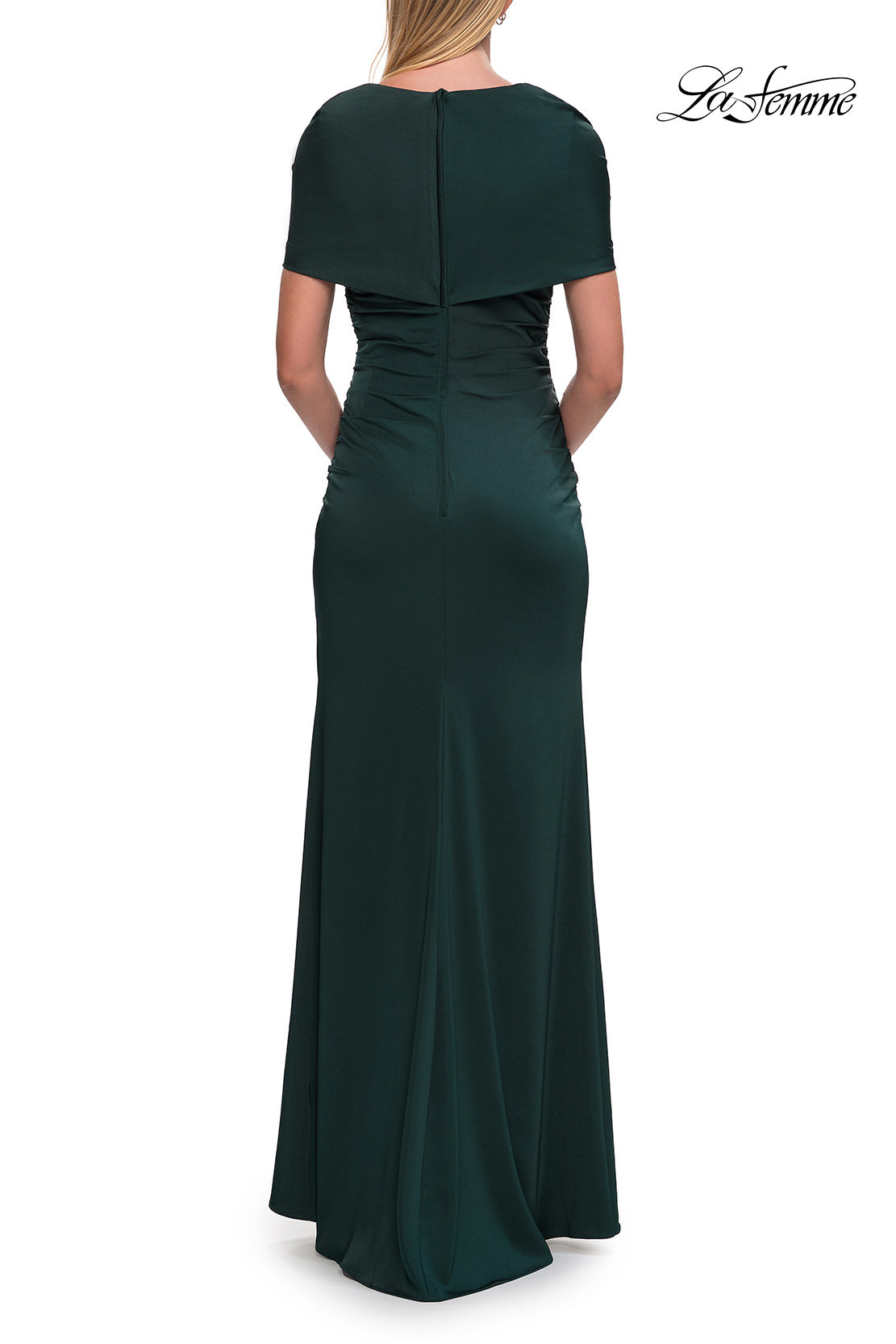Picture of: Jersey Gown with Draped Bodice and Short Sleeves in Dark Emerald, Style: 33157, Detail Picture 4