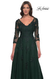 Picture of: Tulle and Lace A-Line Dress with V Neckline in Dark Emerald, Style: 30398, Detail Picture 5