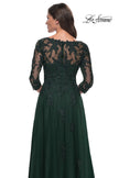 Picture of: Tulle and Lace A-Line Dress with V Neckline in Dark Emerald, Style: 30398, Detail Picture 6