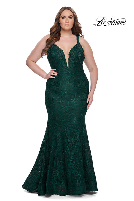 Picture of: Neon Plus SIze Dress with Lace Up Back in Dark Emerald, Style: 29052, Detail Picture 8