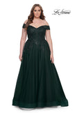 Picture of: Off The Shoulder Tulle Plus Size Gown with Lace in Dark Emerald, Style: 28950, Detail Picture 9