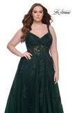 Picture of: Lace Embellished Tulle A-Line Dress with Illusion Back in Dark Emerald, Style: 31383, Detail Picture 11