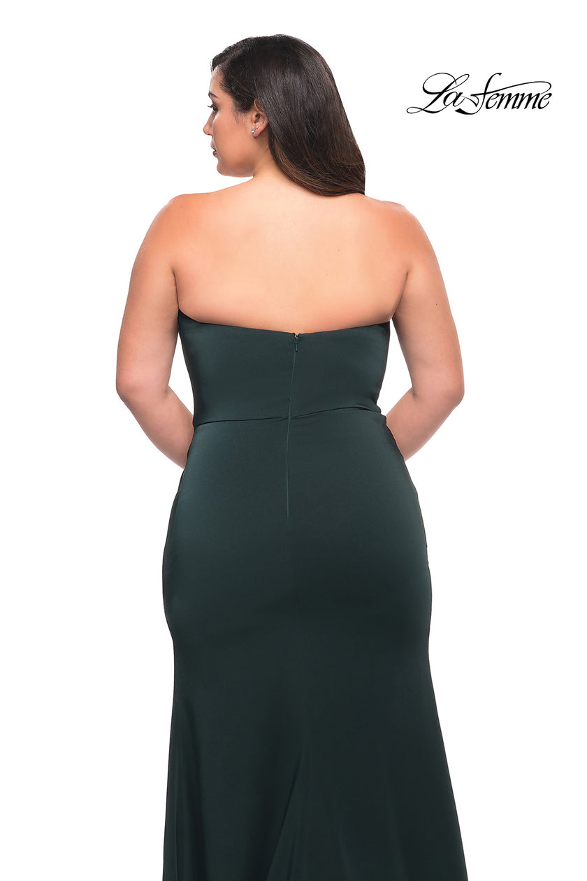 Picture of: Strapless Plus Size Dress with Ruffle Slit Detail in Dark Emerald, Style: 29664, Detail Picture 12