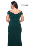 Picture of: Matte Jersey Long Plus Dress with Ruching and Slit in Dark Emerald, Style: 29663, Detail Picture 17