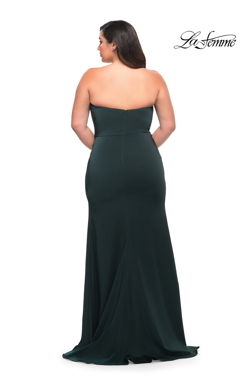 Picture of: Strapless Plus Size Dress with Ruffle Slit Detail in Dark Emerald, Style: 29664, Detail Picture 6