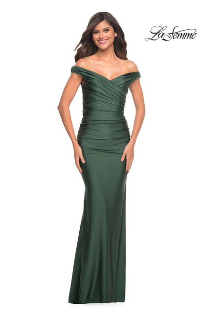 Picture of: Off the Shoulder Prom Dress with Ruching in Dark Emerald, Style: 30631, Main Picture