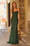 Picture of: Strapless Ruched Jersey Gown with Lace Lining in Dark Emerald, Style: 33601, Main Picture