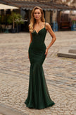Picture of: Ruched Mesh Gown with Fitted Bodice in Dark Emerald, Style: 33612, Main Picture
