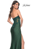 Picture of: Ruched Jersey Skirt with Lace Illusion Top and Rhinestone Prom Dress in Dark Emerald, Style: 32011, Detail Picture 8