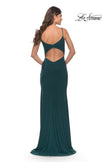 Picture of: Long Jersey Dress with V-neck and Open Back in Dark Emerald, Style: 28079, Detail Picture 10
