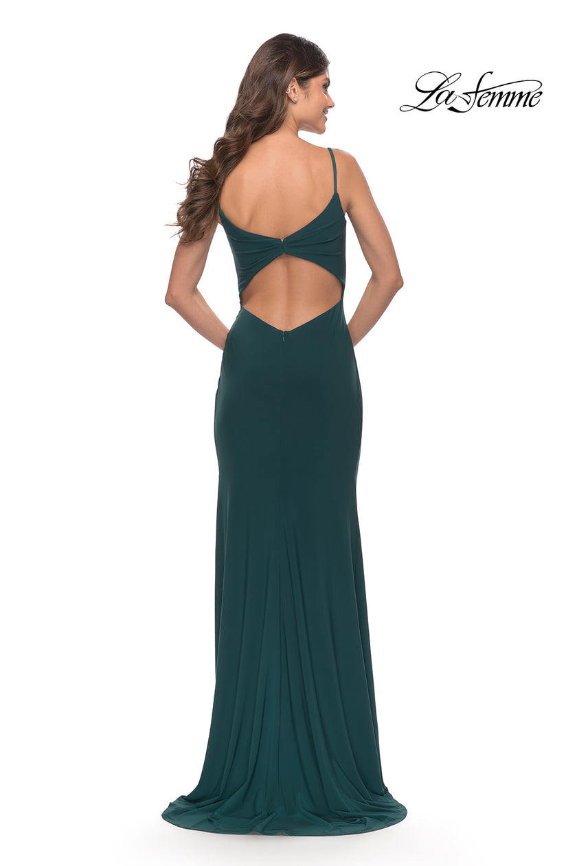 Picture of: Long Jersey Dress with V-neck and Open Back in Dark Emerald, Style: 28079, Detail Picture 10
