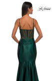 Picture of: Chic Stretch Satin Gown with Corset Top and Flare Skirt in Dark Emerald, Style: 32555, Detail Picture 10