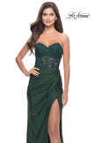Picture of: Sheer Lace Applique Bodice Dress with Jersey Skirt in Dark Emerald, Style: 31343, Detail Picture 11