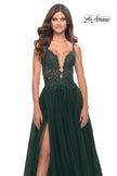 Picture of: A Line Tulle Gown with Lace Bodice and V Back in Dark Emerald, Style: 31507, Detail Picture 11