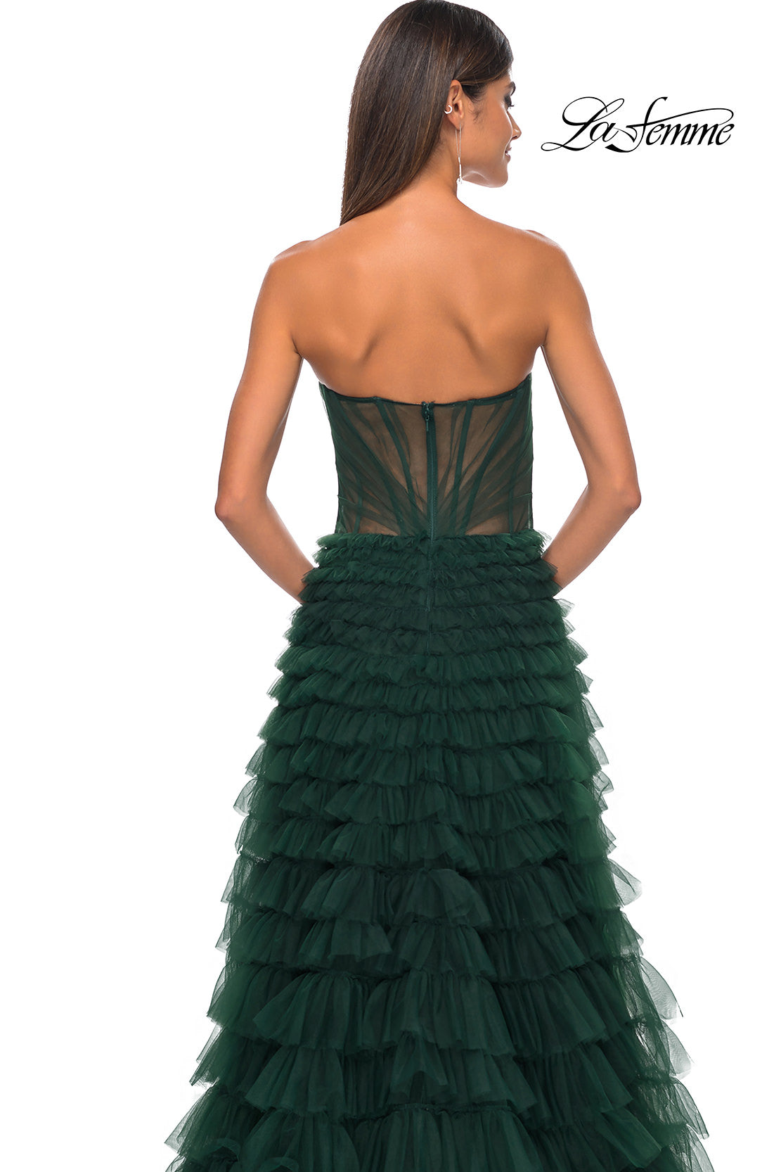 Picture of: A-Line Ruffle Tulle Prom Dress with Sweetheart Top in Dark Emerald, Style: 32283, Detail Picture 11