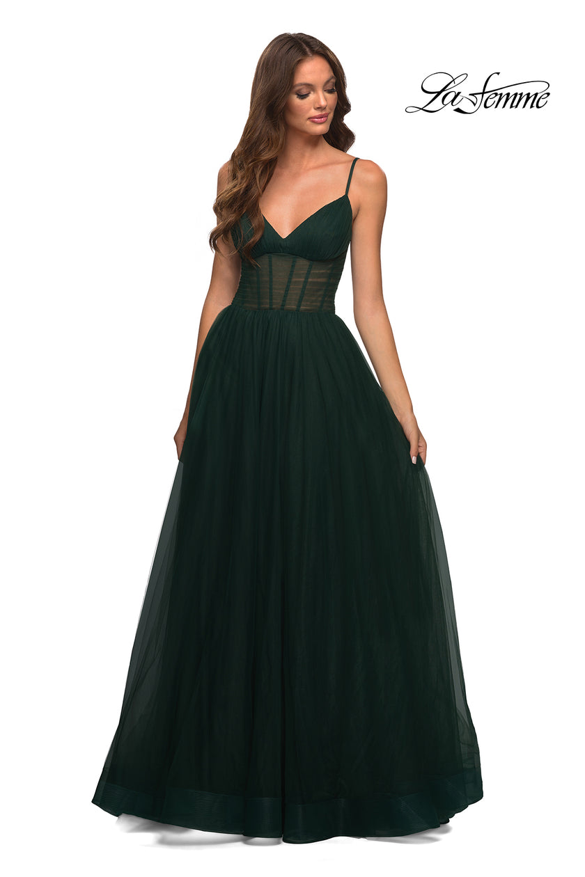 Picture of: Tulle A-line Prom Dress with Corset Sheer Bodice in Dark Emerald, Detail Picture 12