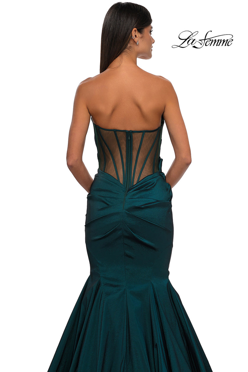 Picture of: Mermaid Stretch Mikado Evening Dress with Illusion Back in Dark Emerald, Style: 32791, Detail Picture 13