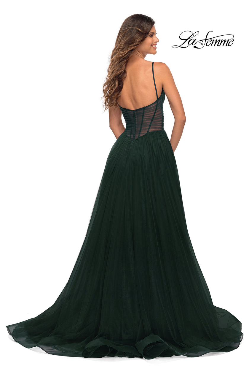 Picture of: Tulle A-line Prom Dress with Corset Sheer Bodice in Dark Emerald, Detail Picture 15