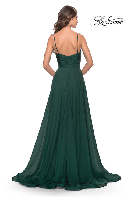 Picture of: Chiffon Dress with Pleated Bodice and Pockets in Dark Emerald, Style: 31500, Back Picture