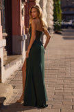 Picture of: Chic Jersey Dress with Asymmetrical Neckline and Sheer Back in Dark Emerald, Style 32849, Back Picture