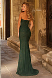 Picture of: Strapless Ruched Jersey Gown with Lace Lining in Dark Emerald, Style: 33601, Back Picture