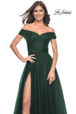 Picture of: A-Line Tulle Prom Dress with Off the Shoulder Top in Dark Emerald, Style: 30498, Detail Picture 19