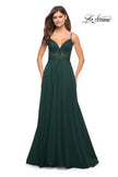 Picture of: A-line Gown with Sheer Floral Embellished Bodice in Emerald in Dark Emerald, Style: 30639, Detail Picture 1