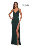 Picture of: Simple Prom Dress with Side Ruching and Lace Up Back in Dark Emerald, Style: 33103, Detail Picture 1
