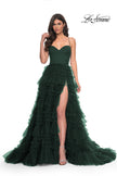 Picture of: Ruffle Tulle A-Line Dress with Satin Bustier Top in Dark Emerald, Style: 32071, Detail Picture 2