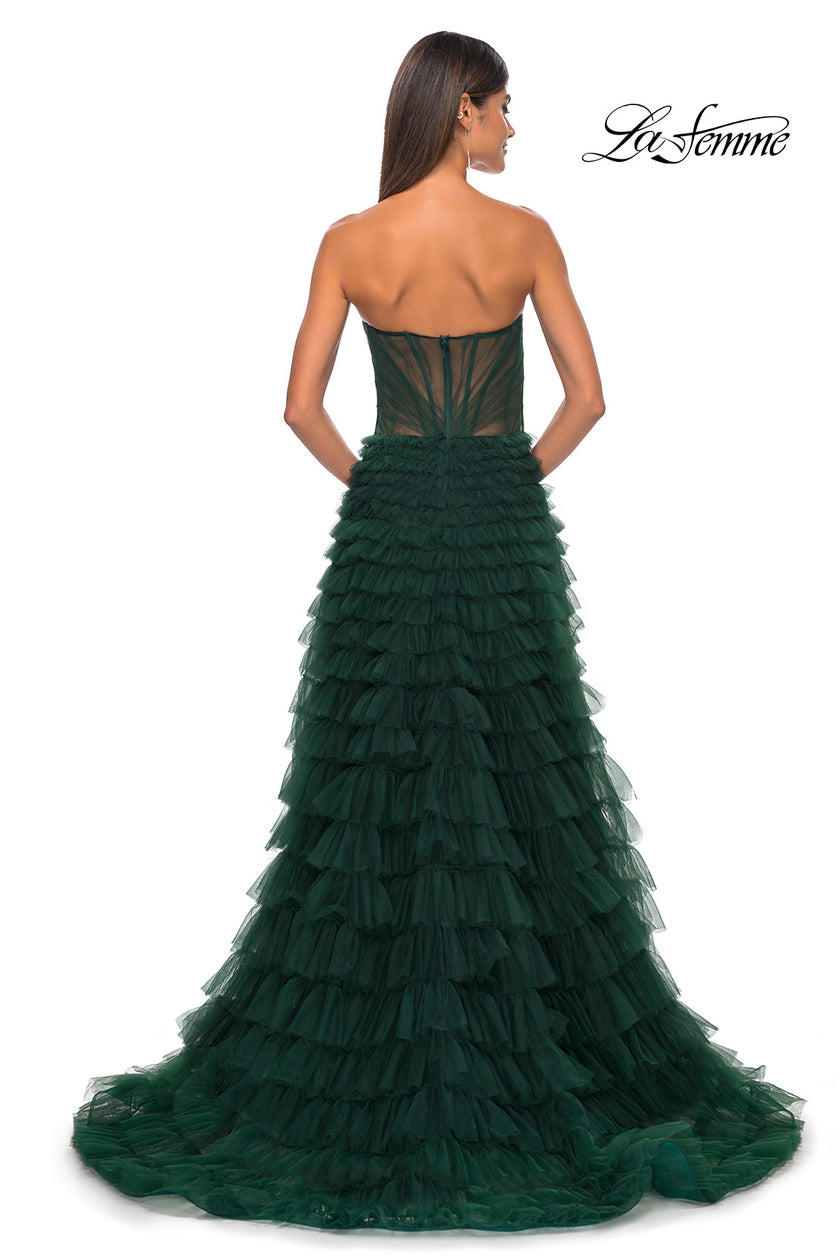 Picture of: A-Line Ruffle Tulle Prom Dress with Sweetheart Top in Dark Emerald, Style: 32283, Detail Picture 2