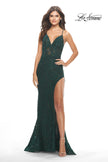 Picture of: Rhinestone Lace Embellished Prom Dress with High Side Slit in Dark Emerald, Style: 31288, Detail Picture 3