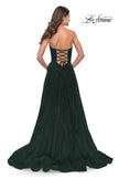 Picture of: Strapless Deep V A-Line Tulle and Lace Gown in Dark Emerald, Style: 31345, Detail Picture 3
