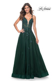 Picture of: A-Line Tulle Dress with Rhinestone Embellished Lace Applique in Dark Emerald, Style: 32022, Detail Picture 3