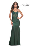 Picture of: Rhinestone Embellished Gown with Ruched Skirt in Dark Emerald, Style: 32316, Detail Picture 3