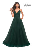 Picture of: A-line Tulle Gown with V Neckline and Pockets in Dark Emerald, Detail Picture 4