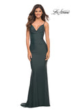 Picture of: Luxe Simple Jersey Gown with Draped Neckline in Dark Emerald, Detail Picture 4