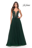Picture of: A Line Tulle Gown with Lace Bodice and V Back in Dark Emerald, Style: 31507, Detail Picture 4