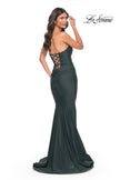 Picture of: Simple Jersey Mermaid Prom Dress with Structured Hem in Green, Style: 32289, Detail Picture 4