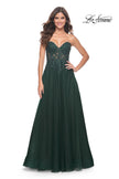 Picture of: Rhinestone Tulle A-Line Gown with Lace Bodice in Jewel Tones in Dark Emerald, Style: 32253, Detail Picture 5